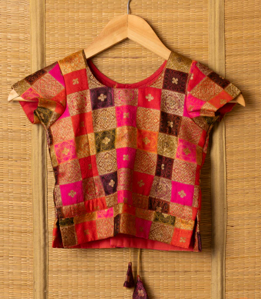 Candy Pink Kanchipuram Silk Girls Pavadai Kurumbi-4-6 years