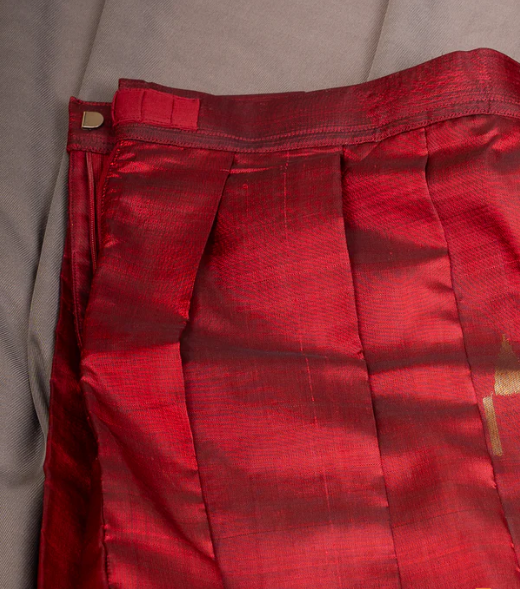 Rust Orange Kanchipuram Silk Girls Pavadai Marugadham-12-14 years