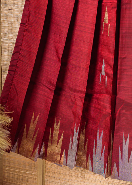 Rust Orange Kanchipuram Silk Girls Pavadai Marugadham-12-14 years