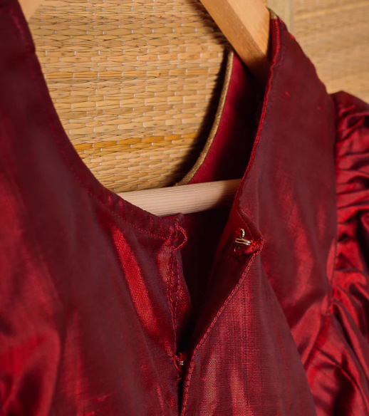 Rust Orange Kanchipuram Silk Girls Pavadai Marugadham-12-14 years