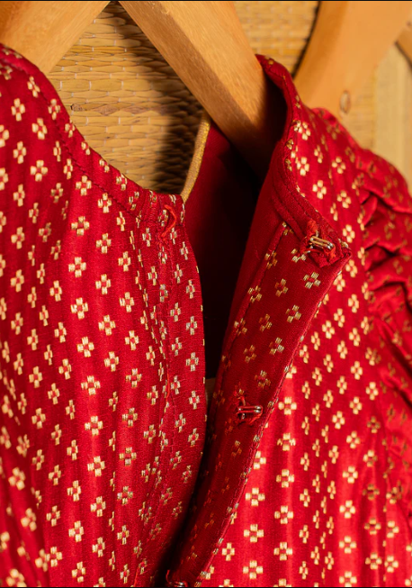 Orange Kanchipuram Silk Girls Pavadai Pavazham with Pure gold zari-6-8 years