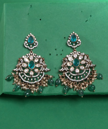 Pure 92.5 Silver, Victorian Style Drop Earrings with dangling beads