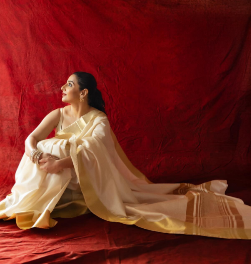 Ivory Pure Raw Silk Saree with Gold Tissue Zari Border | SILK MARK CERTIFIED