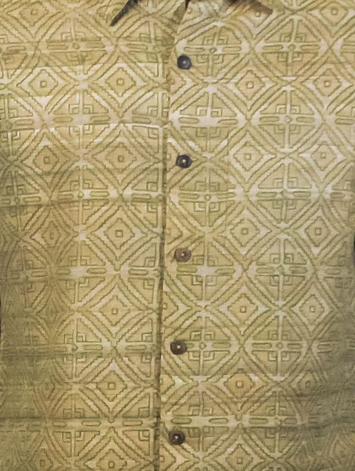 Men's Shirt in Pure Gicha Tussar in Khahi color with Hand Block Print | SILK MARK  CERTIFIED