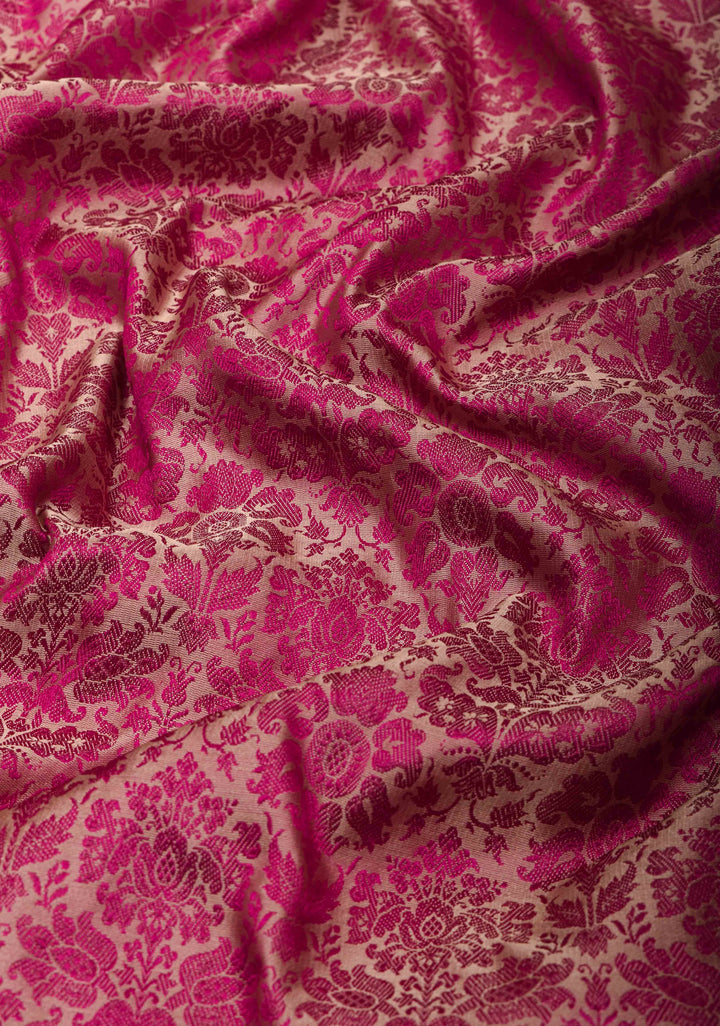 Mesmerizing Beige Tanchoi Floral Brocade Banarasi Satin Silk Saree | SILK MARK CERTIFIED