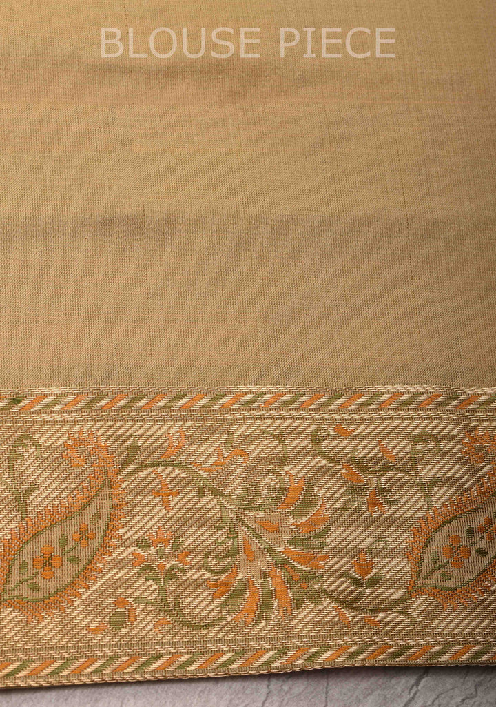Beige Tanchoi Banarasi Satin Silk Saree with Floral Brocade And Zari Border  | SILK MARK CERTIFIED