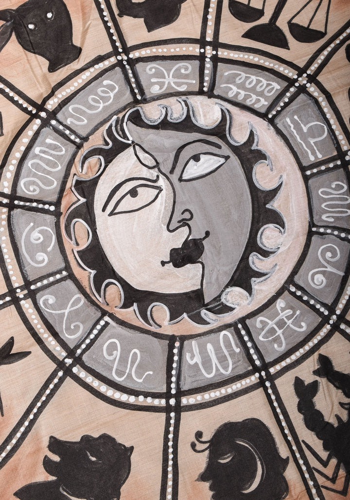 Zodiac Queen:  Handpainting on Gachi Tussar Silk Saree in Natural Color | SILK MARK CERTIFIED