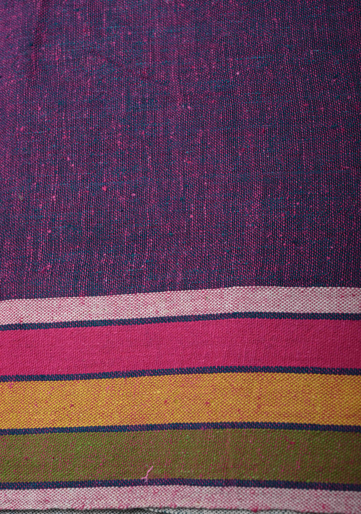 Peacock Blue Handloom Bhujodi Kala Cotton Saree with  honeycomb tassels