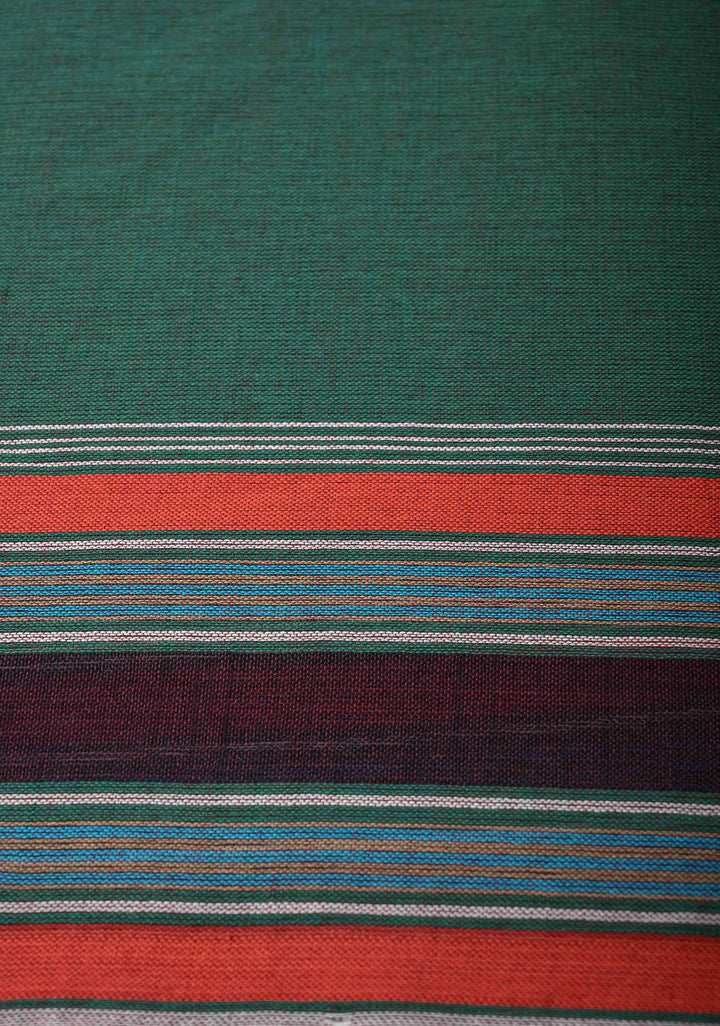 Green Handloom Bhujodi Kala Cotton Saree with buttas and honeycomb tassels