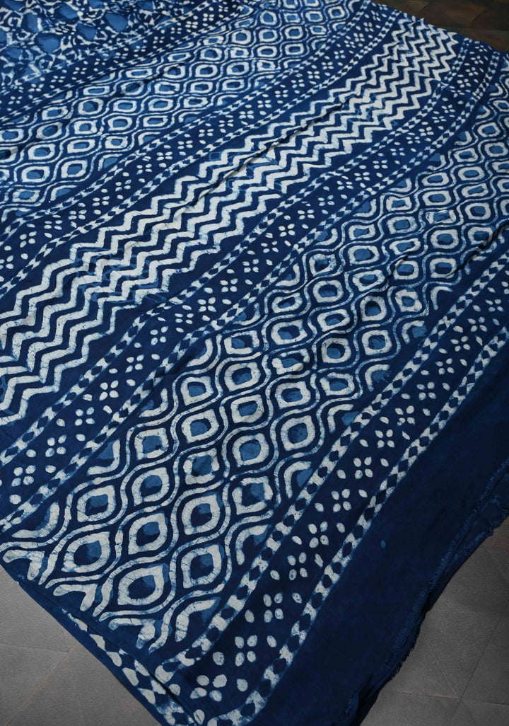 Bagru Hand Block Print on Modal Silk Saree in Indigo