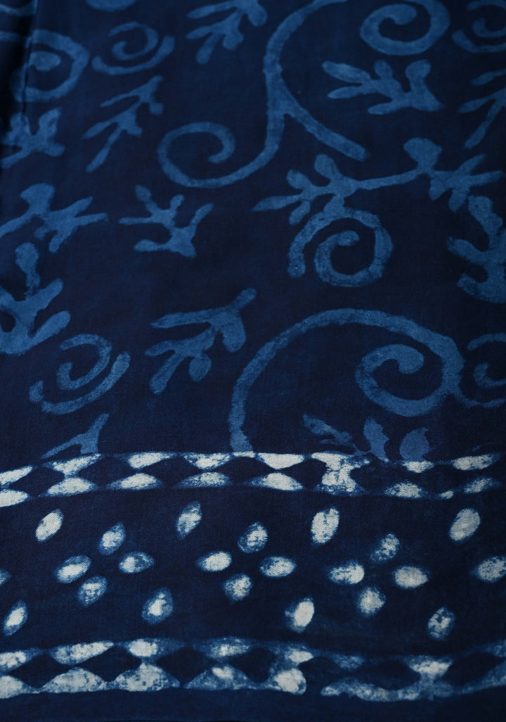 Bagru Hand Block Print on Modal Silk Saree in Indigo