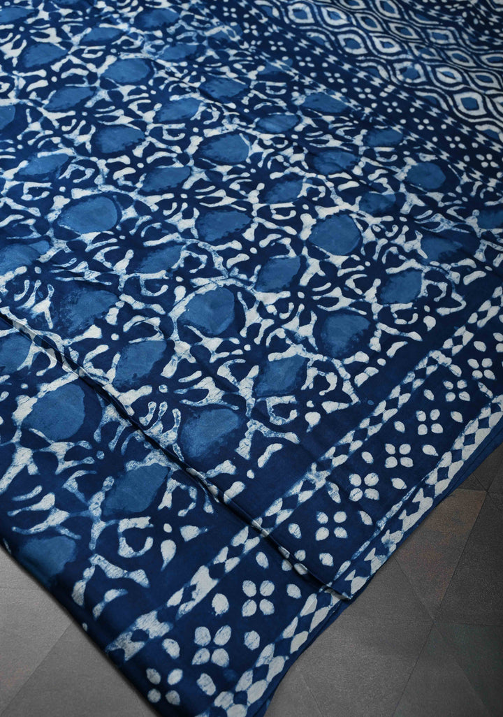 Bagru Hand Block Print on Modal Silk Saree in Indigo