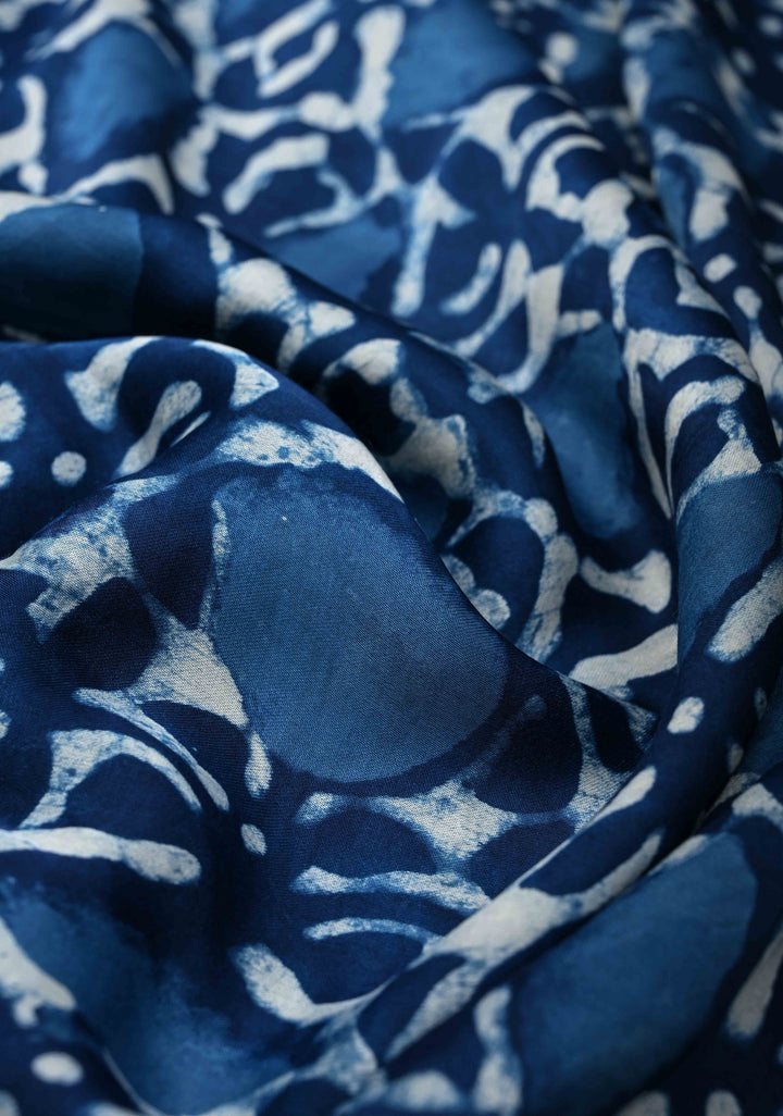 Bagru Hand Block Print on Modal Silk Saree in Indigo