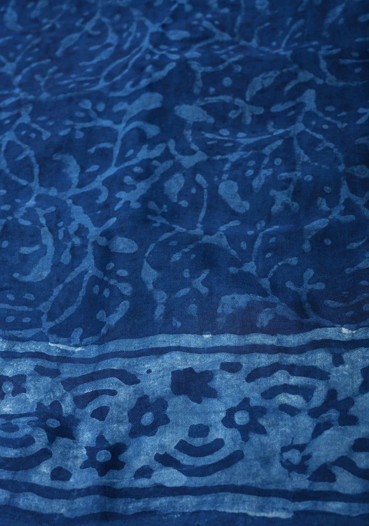 Bagru Hand Block Print on Modal Silk Saree in Indigo