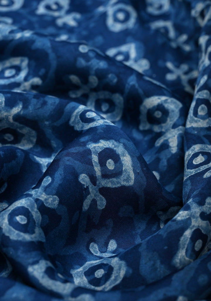 Bagru Hand Block Print on Modal Silk Saree in Indigo