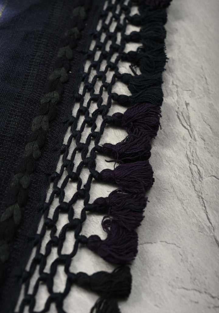 Lilac and Black Shibori Cotton Handloom Saree with Thread Buttas