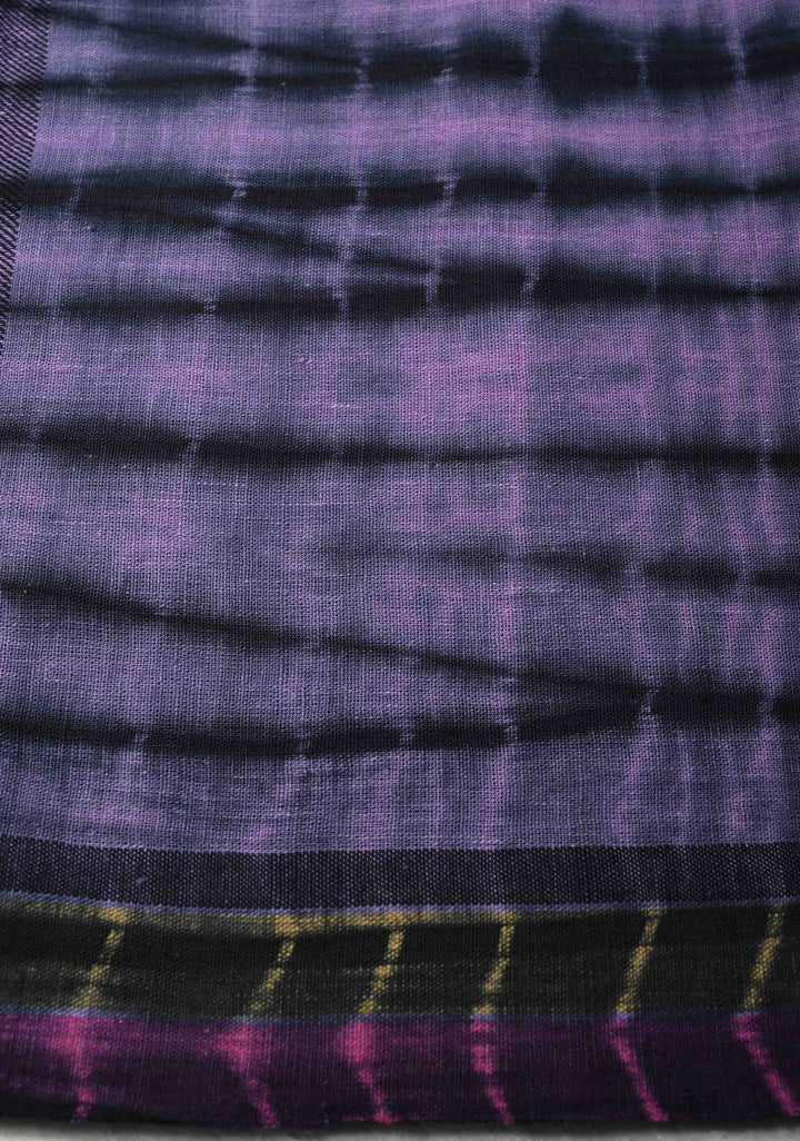 Lilac and Black Shibori Cotton Handloom Saree with Thread Buttas