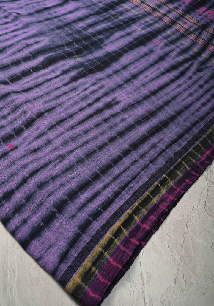 Lilac and Black Shibori Cotton Handloom Saree with Thread Buttas