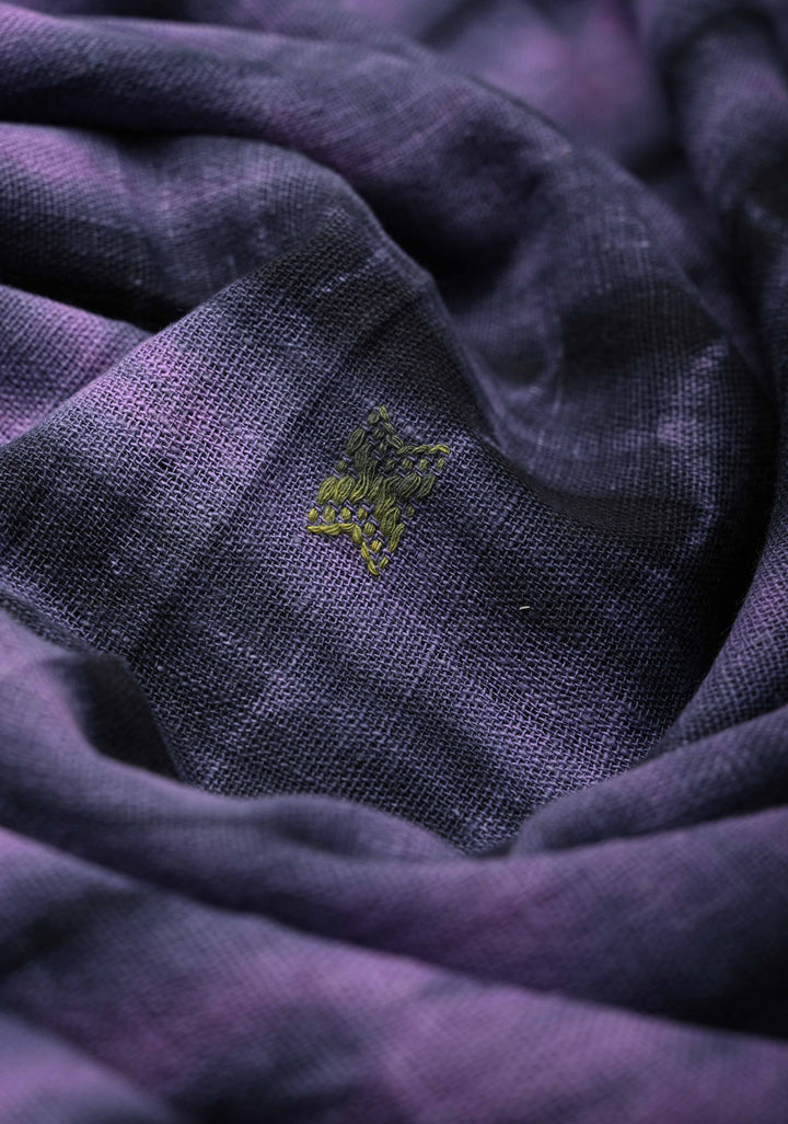 Lilac and Black Shibori Cotton Handloom Saree with Thread Buttas
