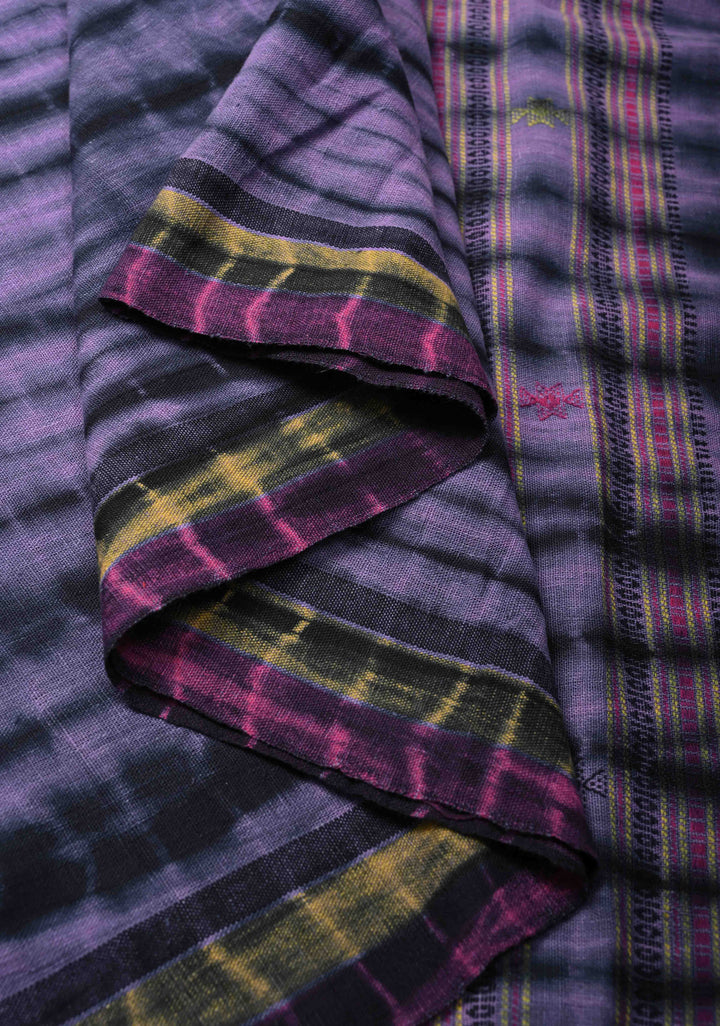 Lilac and Black Shibori Cotton Handloom Saree with Thread Buttas