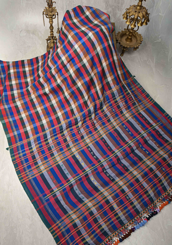 Multicolor Baluchari Cotton Handloom Saree in Checks Pattern
