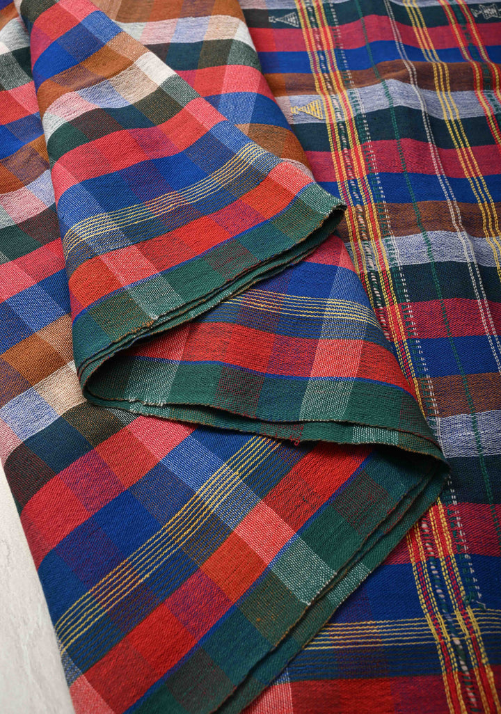 Multicolor Baluchari Cotton Handloom Saree in Checks Pattern