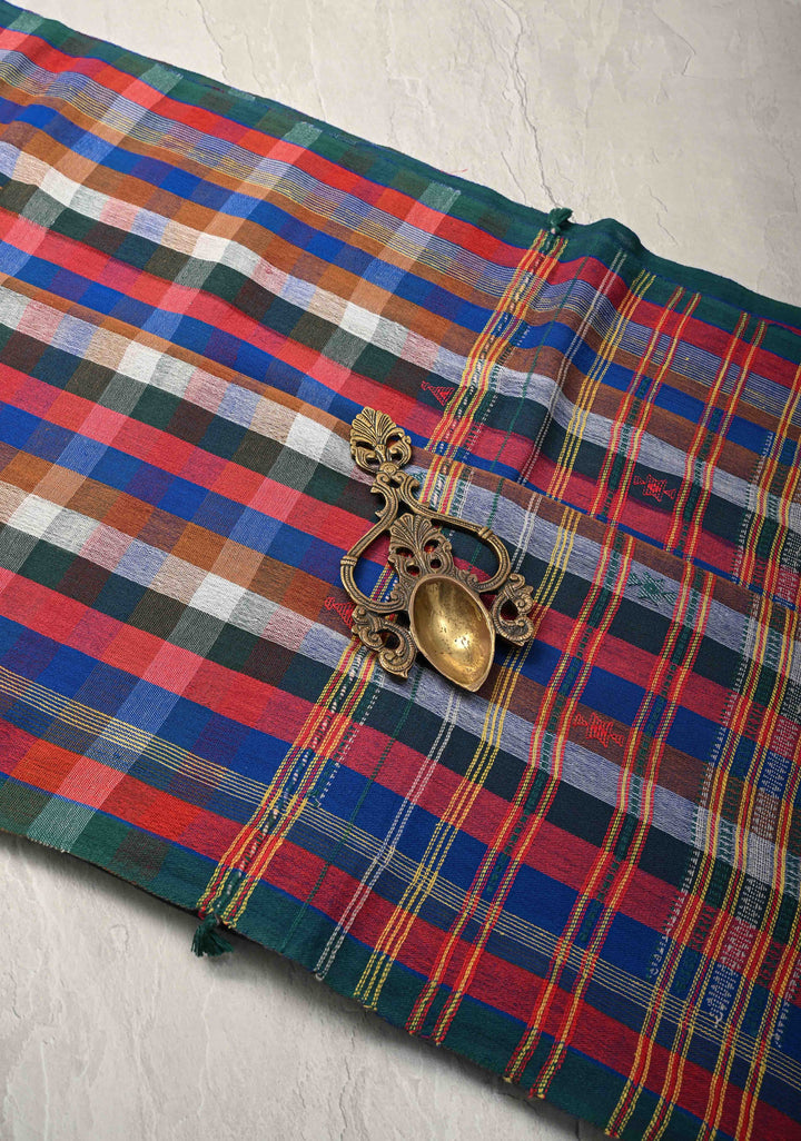 Multicolor Baluchari Cotton Handloom Saree in Checks Pattern