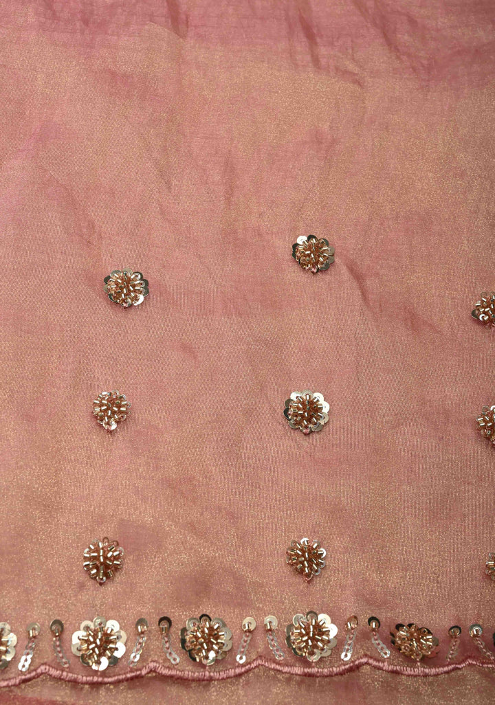 Pink Sequin Jaal on Shimmer Organza Saree with Sequins, Cutdana Detailing and Scallop Border