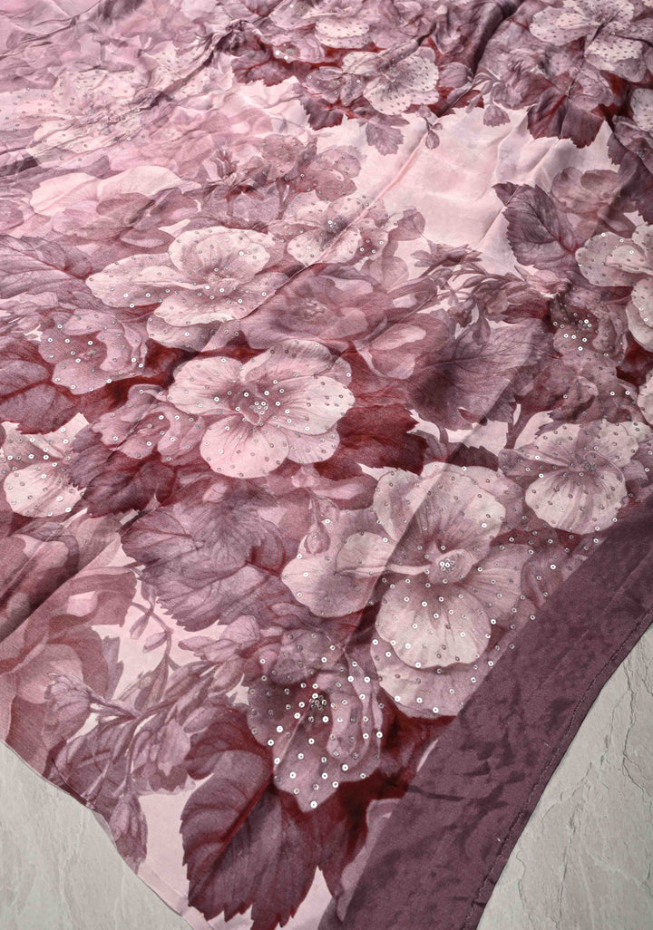 Baby Pink Satin Georgette Saree Floral Digital Print and Sequins