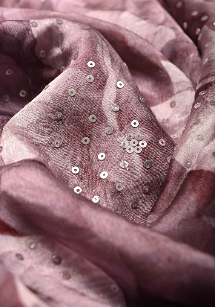 Baby Pink Satin Georgette Saree Floral Digital Print and Sequins