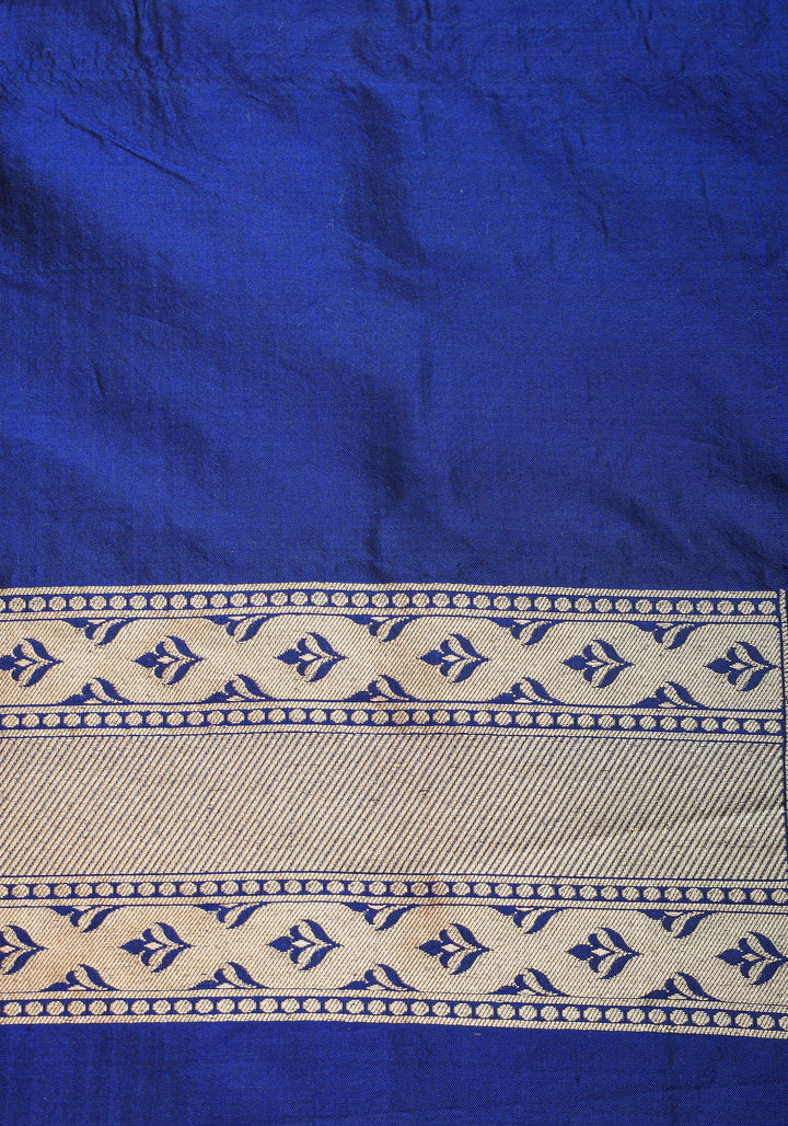 Katan Silk Banarasi Saree in Blue with Meenakari Rose Creeper Jaal  | SILK MARK CERTIFIED