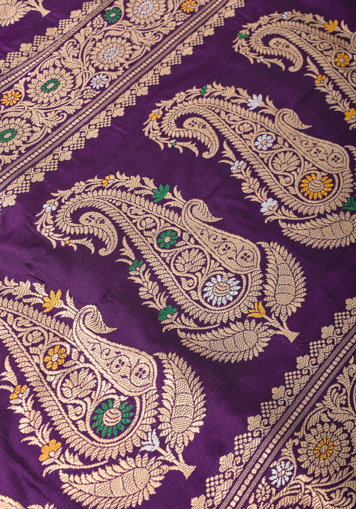 Purple Exquisite Banarasi Katan Silk Saree with Meenakari Border | SILK MARK CERTIFIED
