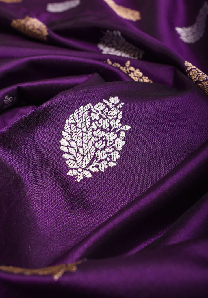 Purple Exquisite Banarasi Katan Silk Saree with Meenakari Border | SILK MARK CERTIFIED