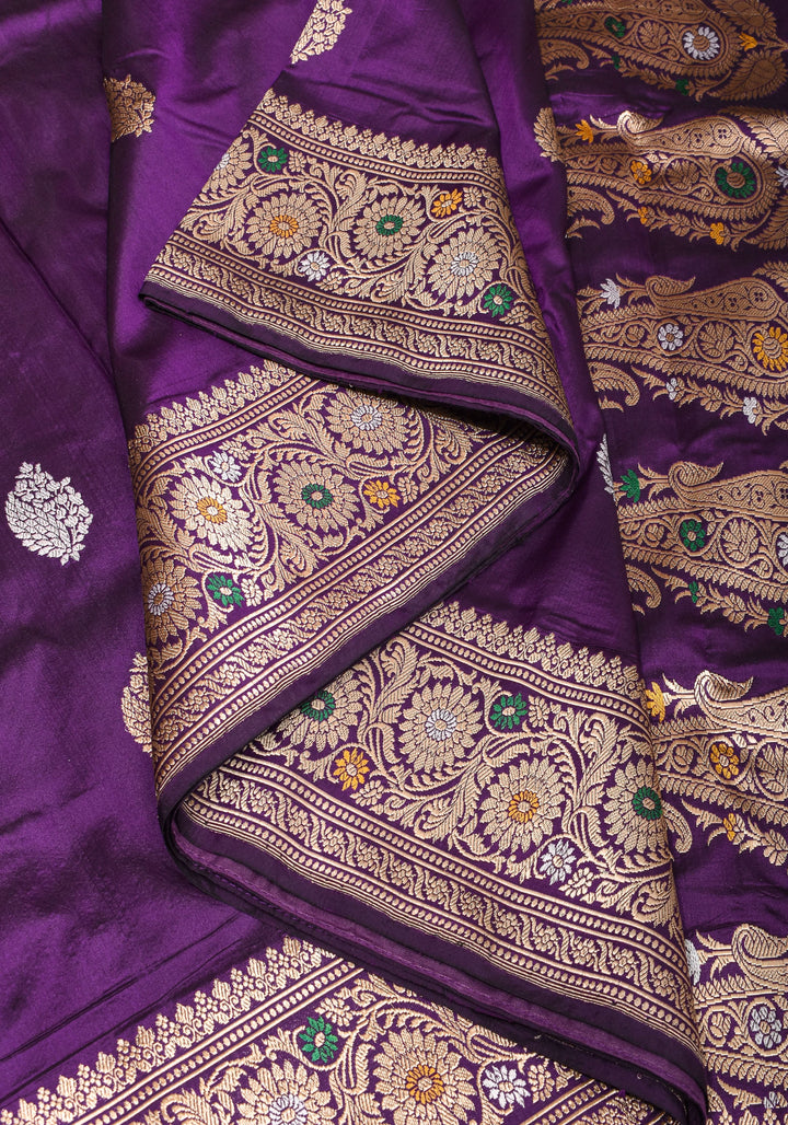 Purple Exquisite Banarasi Katan Silk Saree with Meenakari Border | SILK MARK CERTIFIED