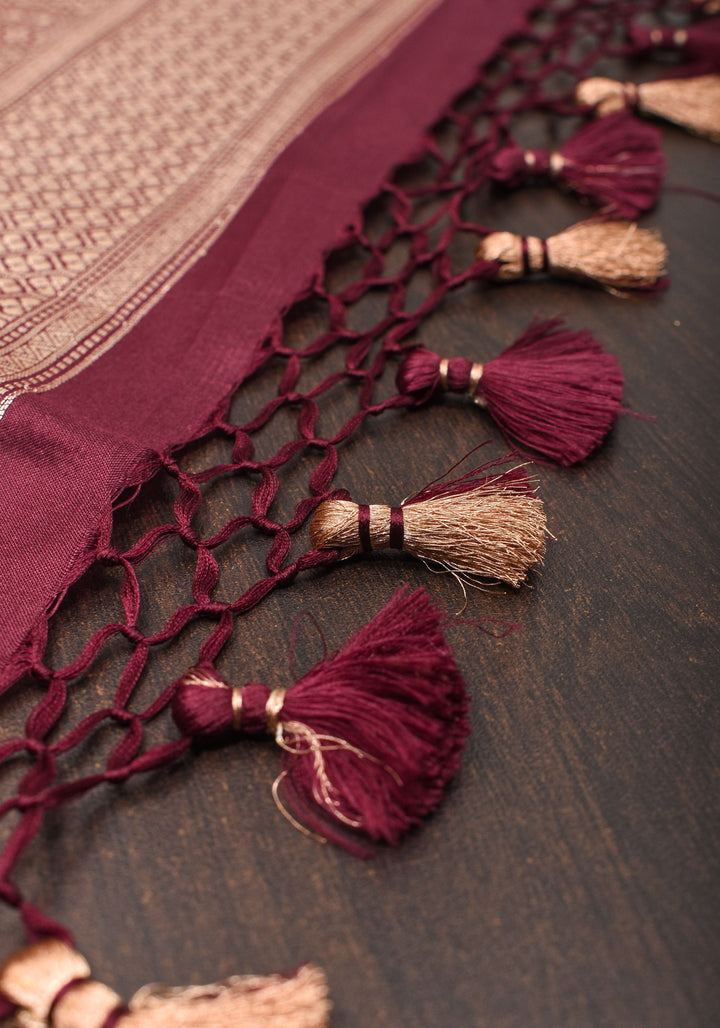 Exquisite Banarasi Katan Silk Saree in Maroon with Damask Buta | SILK MARK CERTIFIED