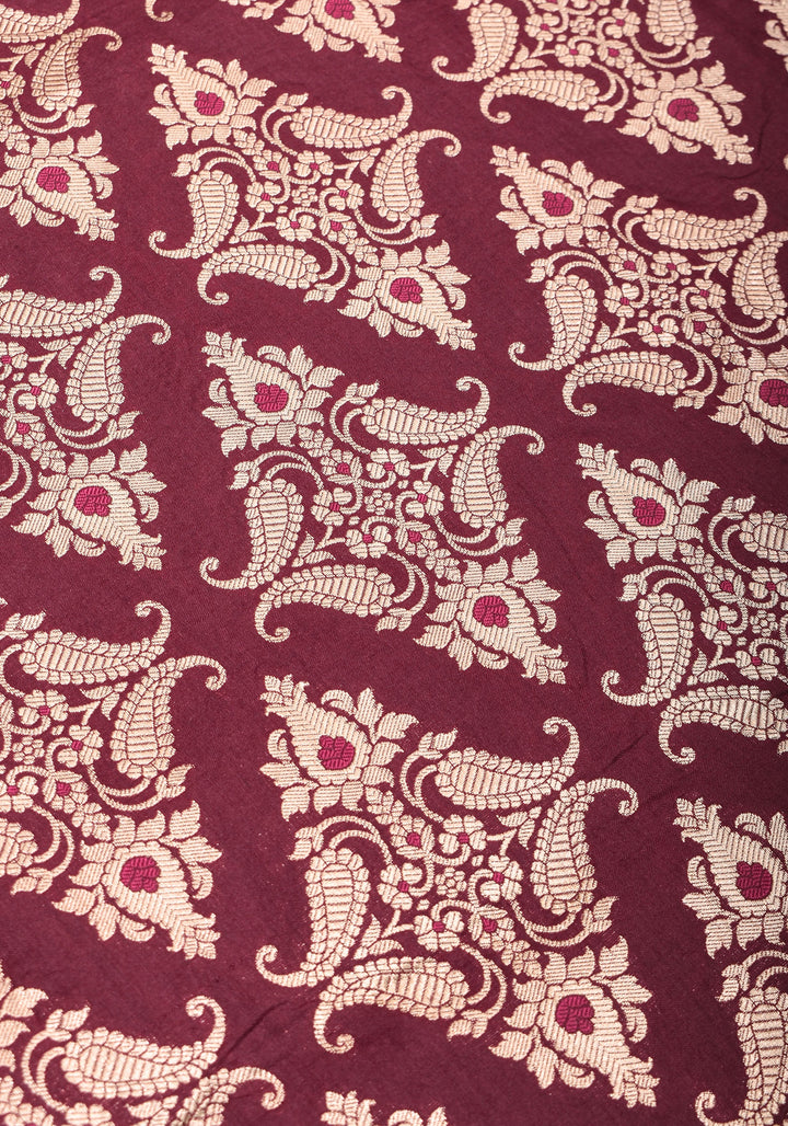 Exquisite Banarasi Katan Silk Saree in Maroon with Damask Buta | SILK MARK CERTIFIED