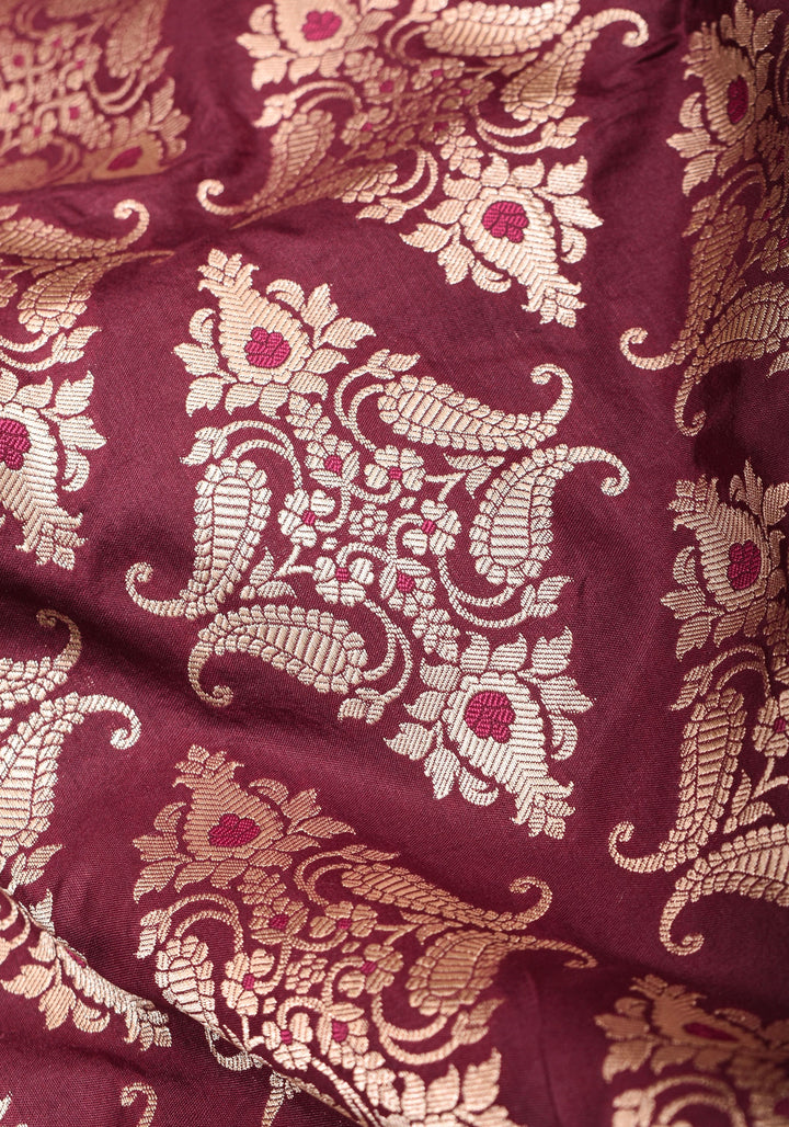 Exquisite Banarasi Katan Silk Saree in Maroon with Damask Buta | SILK MARK CERTIFIED