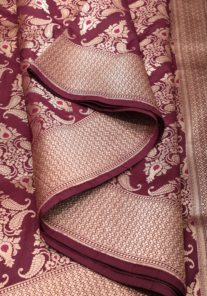 Exquisite Banarasi Katan Silk Saree in Maroon with Damask Buta | SILK MARK CERTIFIED