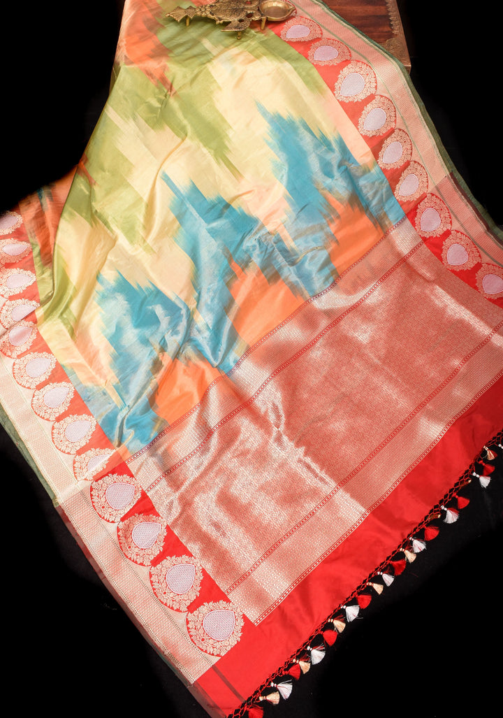 Exquisite Banarasi Tissue Silk Saree with Pastel Ombre Weave and Alfi border | SILK MARK CERTIFIED