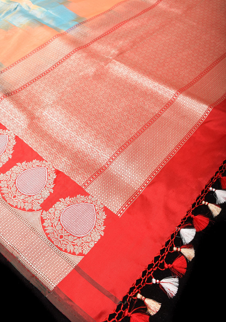 Exquisite Banarasi Tissue Silk Saree with Pastel Ombre Weave and Alfi border | SILK MARK CERTIFIED