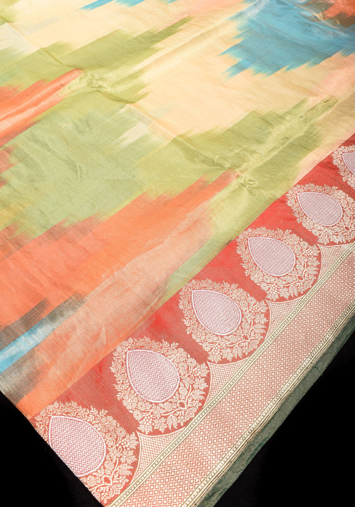 Exquisite Banarasi Tissue Silk Saree with Pastel Ombre Weave and Alfi border | SILK MARK CERTIFIED