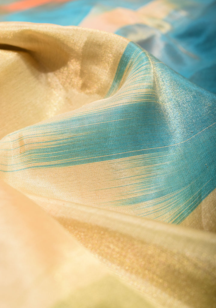 Exquisite Banarasi Tissue Silk Saree with Pastel Ombre Weave and Alfi border | SILK MARK CERTIFIED