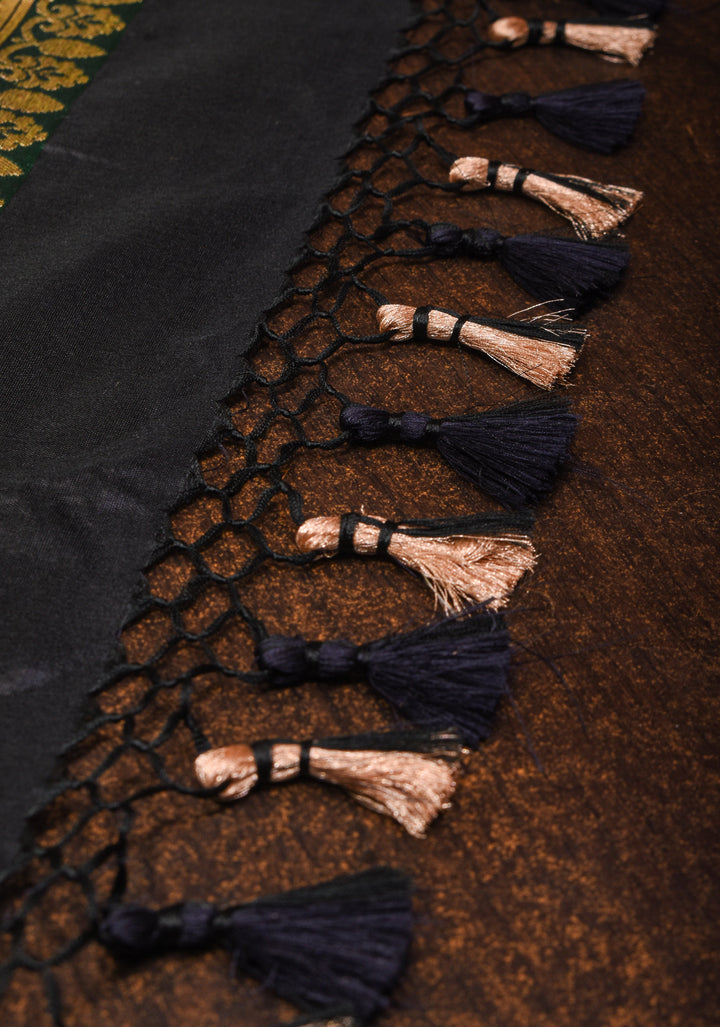 Black Pure Banarasi Katan Silk Saree with Chunri Butti & Paithani Style Borders | SILK MARK CERTIFIED