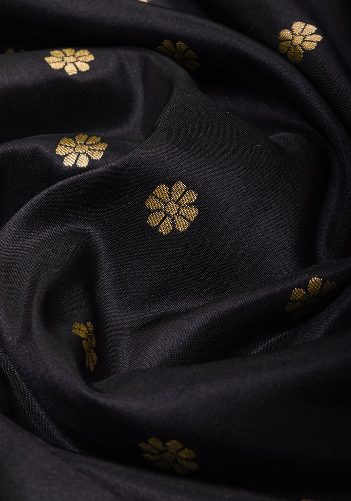 Black Pure Banarasi Katan Silk Saree with Chunri Butti & Paithani Style Borders | SILK MARK CERTIFIED