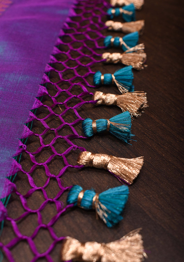 Blue Purple Pure Banarasi Katan Silk Saree with Floral Jaal and Zari Border| SILK MARK CERTIFIED