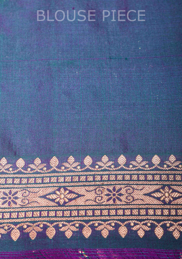 Blue Purple Pure Banarasi Katan Silk Saree with Floral Jaal and Zari Border| SILK MARK CERTIFIED