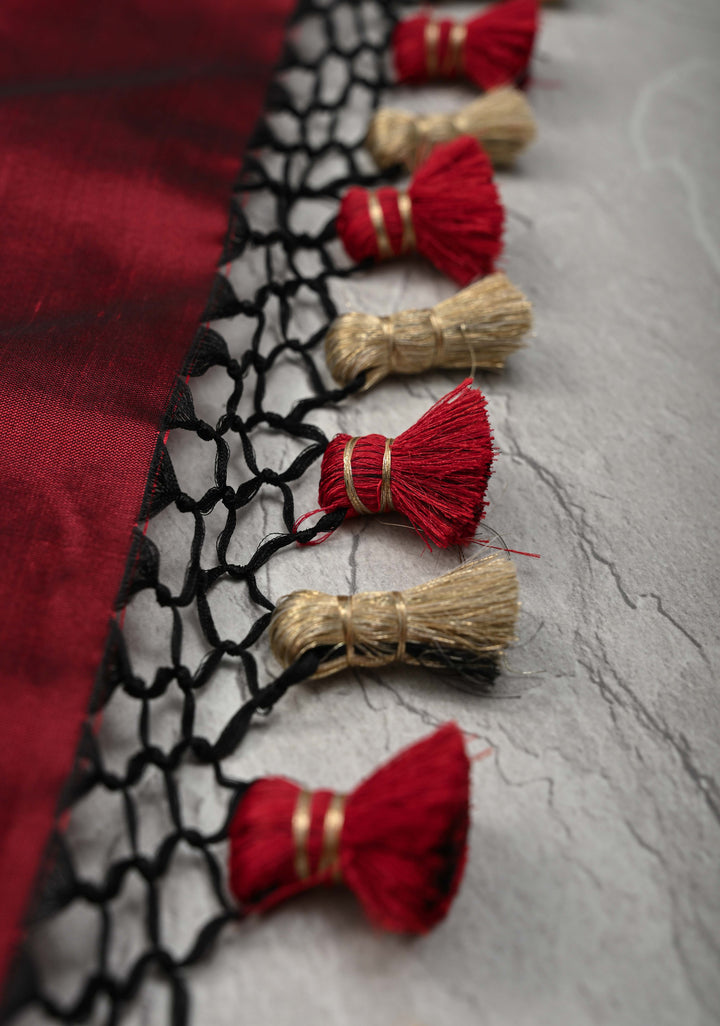 Exquisite Maroon Banarasi Katan Silk Saree with Sona Rupa Paisley Buttas and Meenakari Scallop Border | SILK MARK CERTIFIED