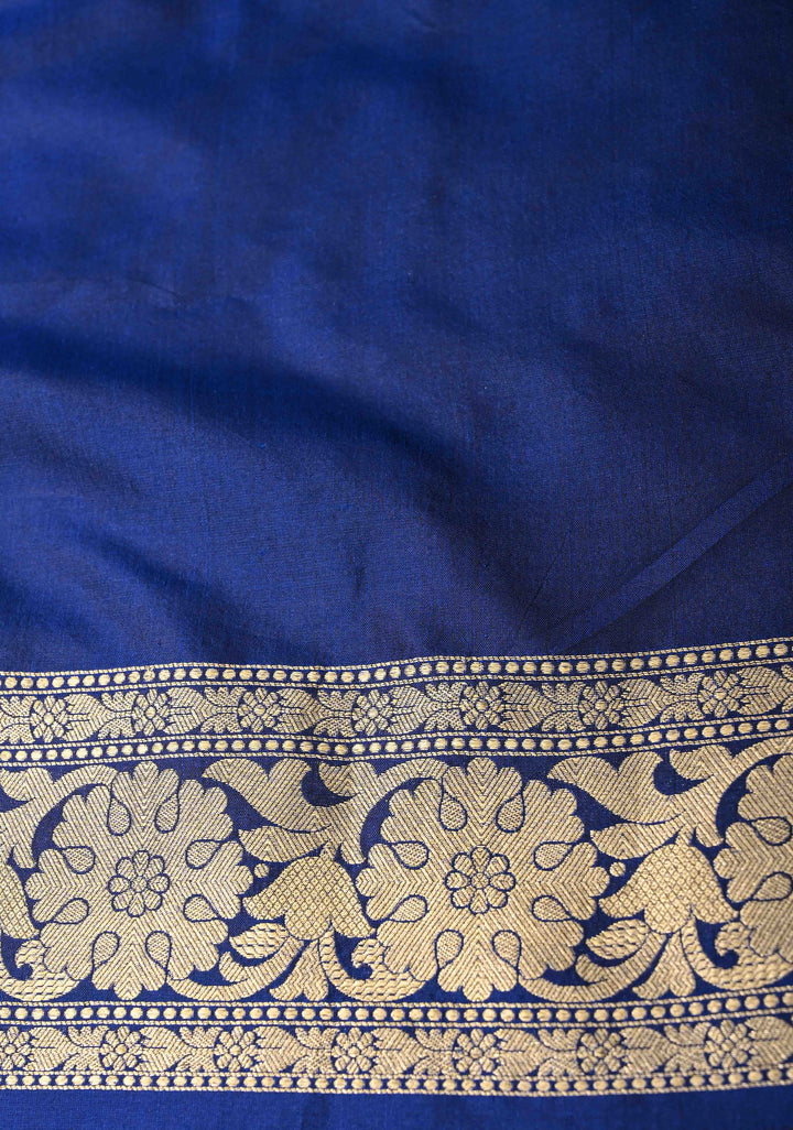 Blue magenta Banarasi Katan Silk Saree in Turquoise with Chunri Buttis and Zari Border | SILK MARK CERTIFIED