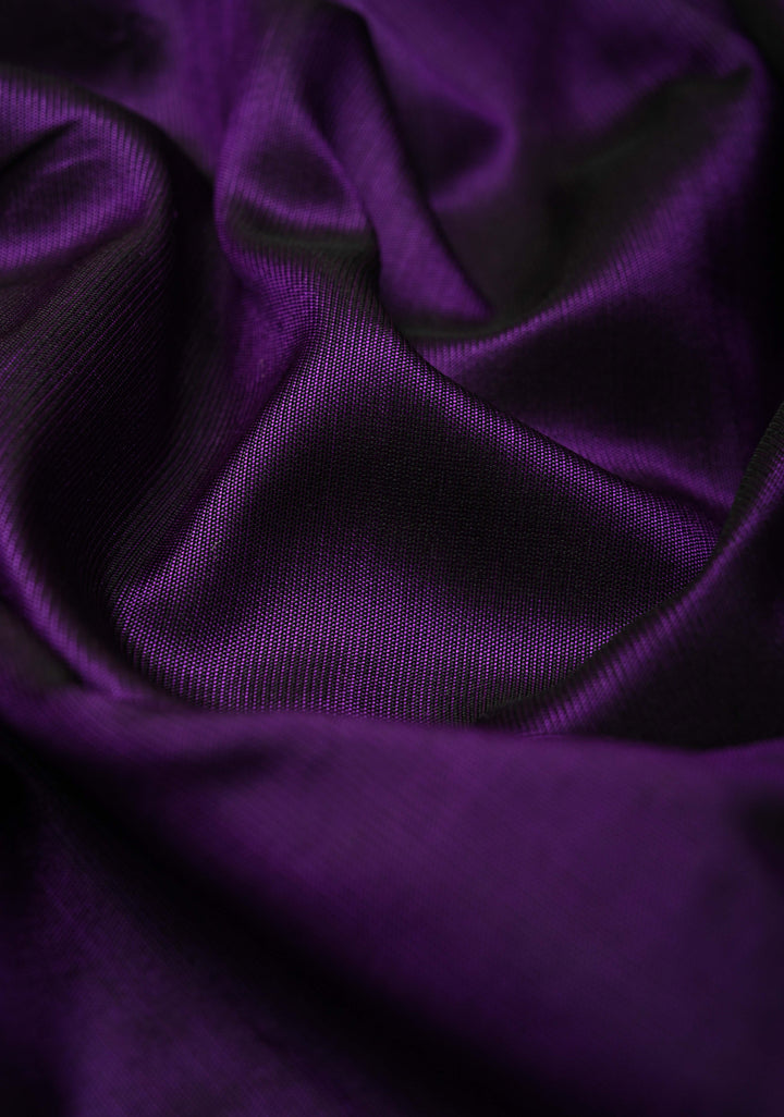 Eggplant Purple Banarasi Katan Silk Saree with and Ganga Ghat Temple Zari Border | SILK MARK CERTIFIED