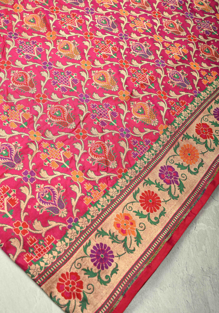 Exquisite Hot Pink Banarasi Meenakari Patola Design Saree in Pure Katan Silk with Intricate Pallu | SILK MARK CERTIFIED